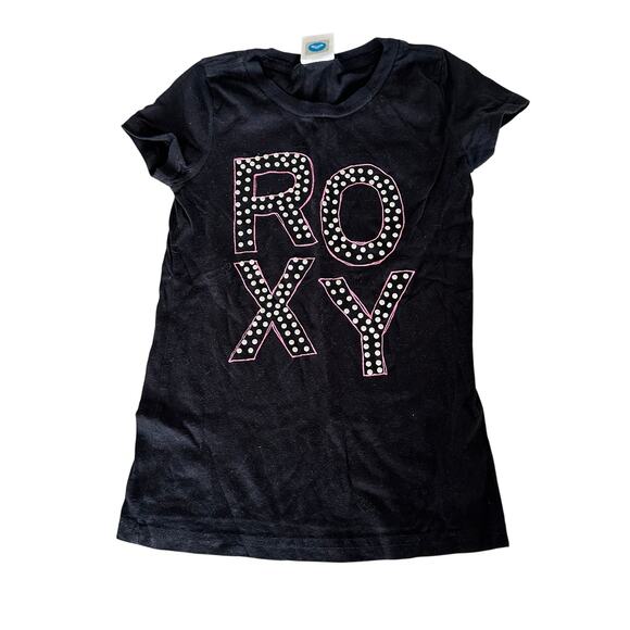 Roxy Girls Black Rhinestone Graphic Short Sleeve Tee - S - Picture 1 of 3